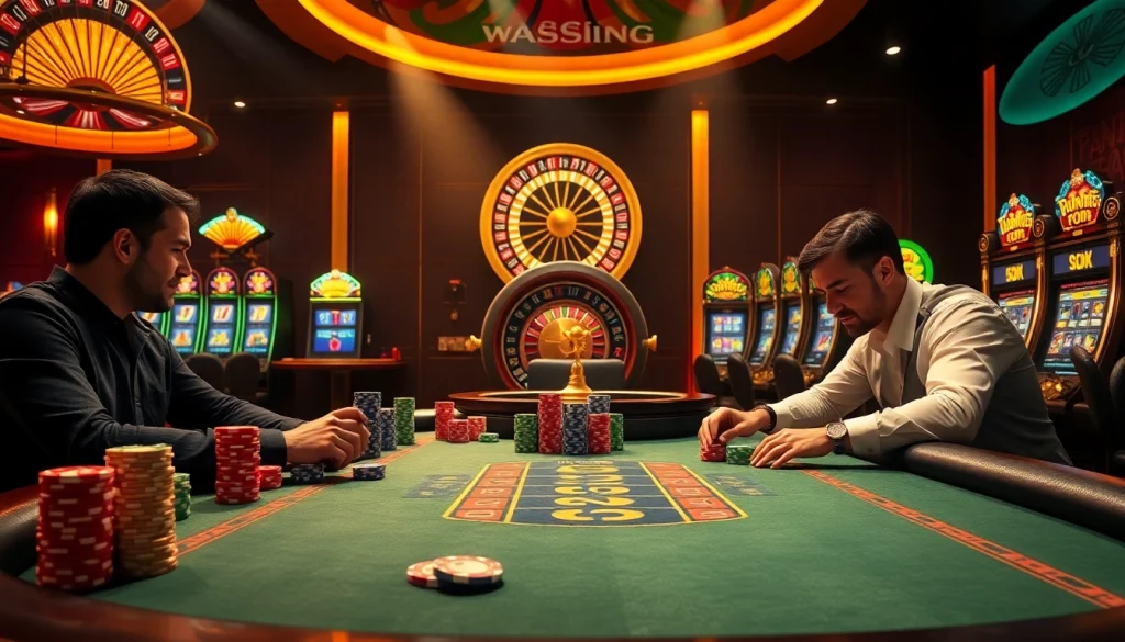 Experience high-stakes wins at mk8.com poker table surrounded by vibrant casino action.
