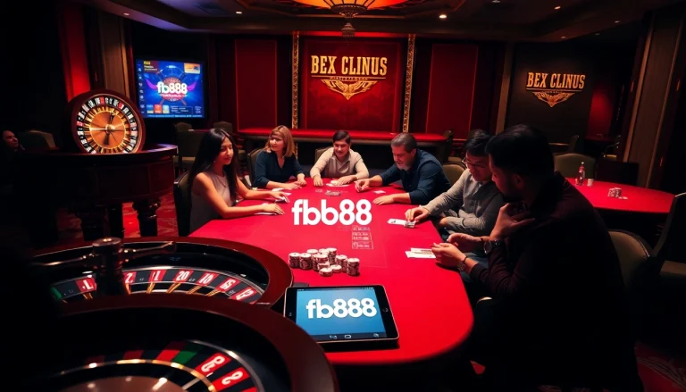 Experience thrilling gaming action at FB88 casino with vibrant tables and exciting players.