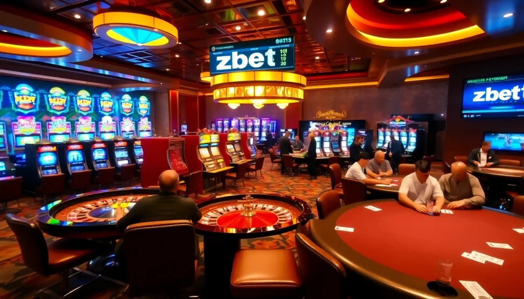 Experience thrilling gameplay at zbet's vibrant casino floor with poker and roulette excitement.