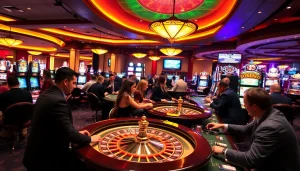 Players winning big at SODO Casino on the vibrant gaming floor with roulette and poker tables.