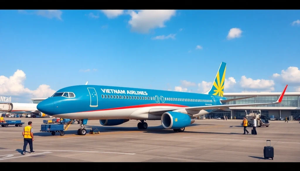 Dynamic airport scene featuring VN168 Vietnam Airlines aircraft on the tarmac.