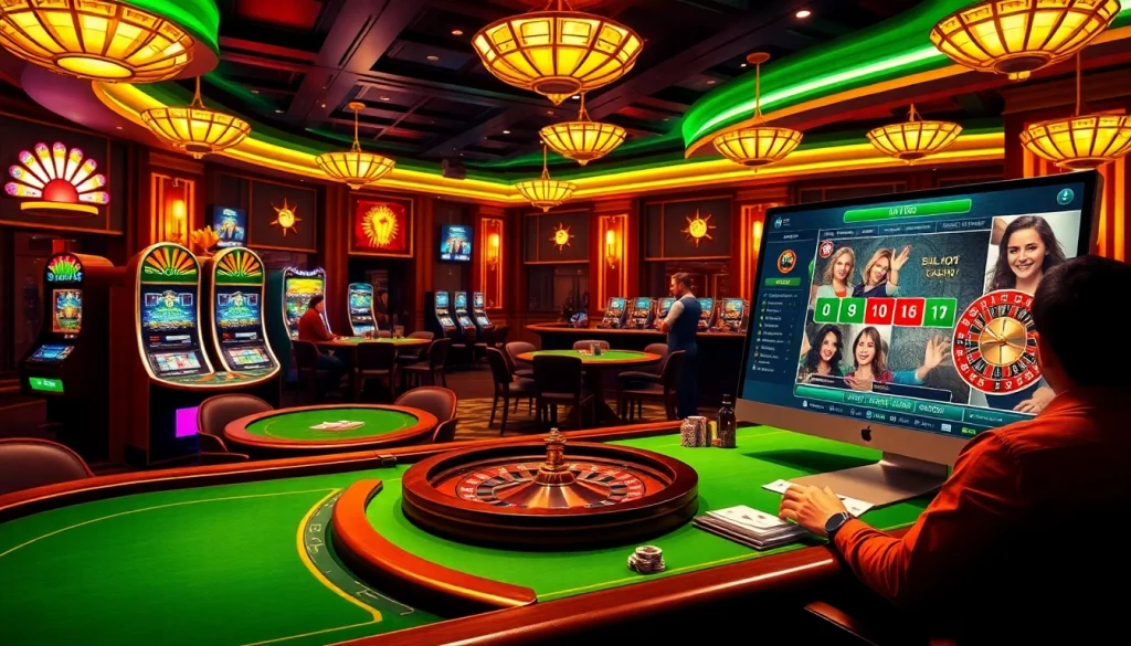 KJC liên minh poker game scene featuring vibrant slot machines and strategic gameplay.