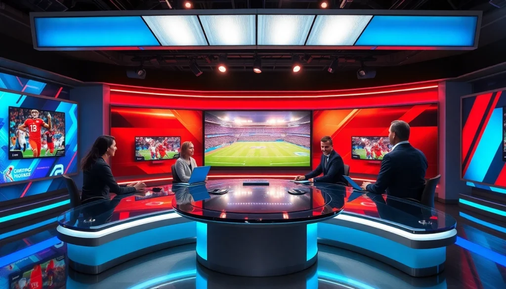 Engage with sports broadcasting in an energetic modern studio environment.