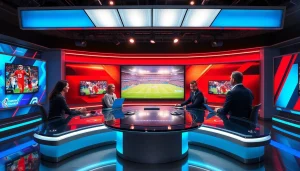 Engage with sports broadcasting in an energetic modern studio environment.
