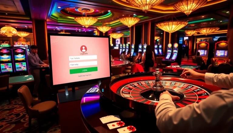 Login to your casino account while enjoying a thrilling game at a vibrant roulette table.