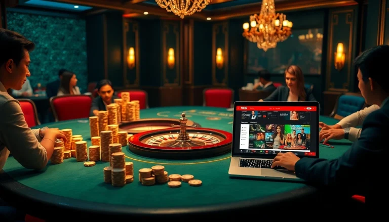 Experience the thrill of gambling at RR88 with vibrant casino elements like poker chips and a roulette wheel.