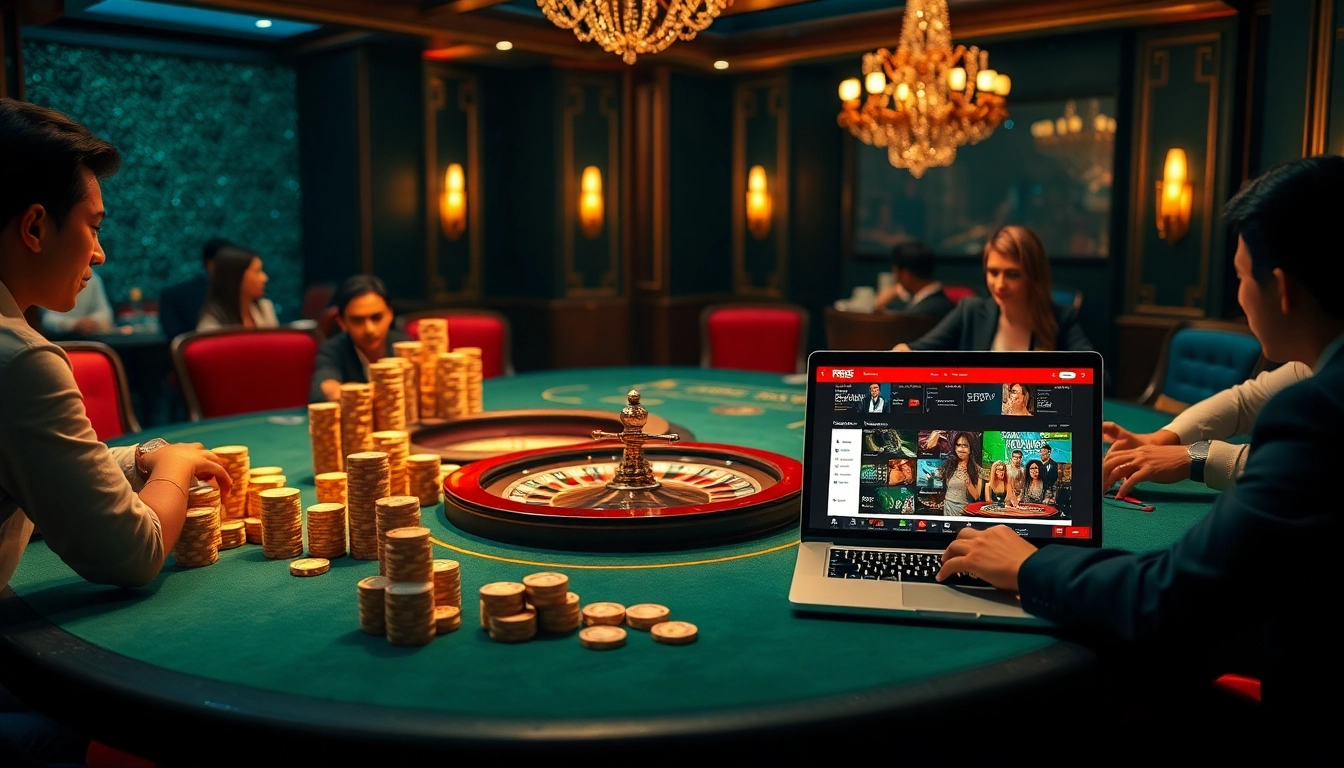 Experience the thrill of gambling at RR88 with vibrant casino elements like poker chips and a roulette wheel.