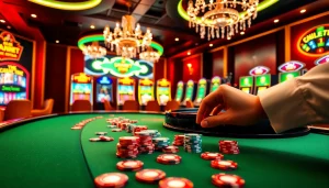 Experience thrilling gambling with https://dabet.homes at a vibrant casino table featuring roulette, poker chips, and excitement.