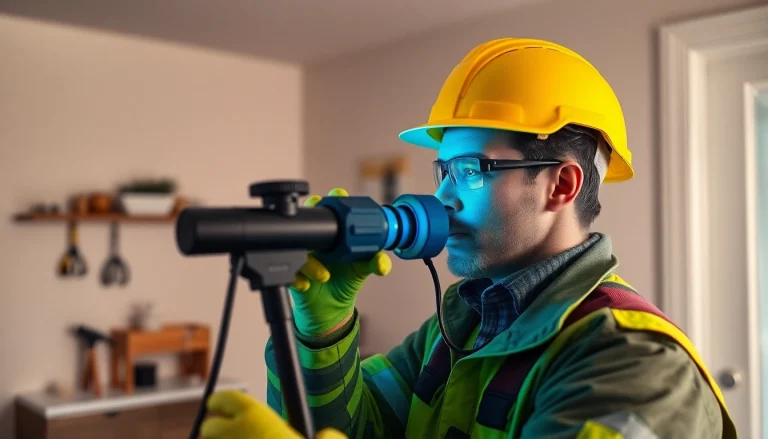 Professional leak detection technician using thermal imaging to identify a power flush issue in a home.