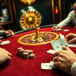 Experience the thrill of tha bet at a luxurious casino table with vibrant lights and action.