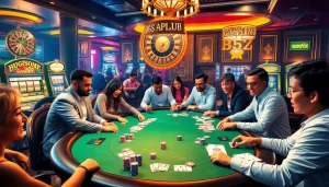 Players enjoying high-stakes poker at B52 Club, showcasing excitement and strategy in a vibrant casino ambiance.