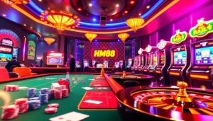 Engage with Nhà cái Hm88 at an exciting online casino, featuring vibrant tables and energetic gameplay.