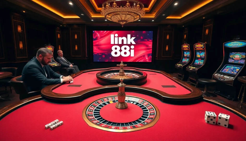 Experience the thrill of link 88i at a high-stakes poker table with vibrant casino elements.