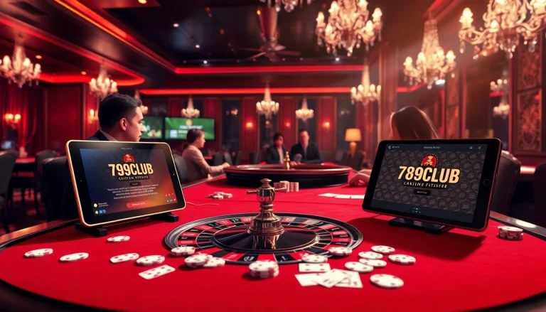 Engaged players enjoying a luxurious gaming session at 789CLUB with roulette and poker elements.