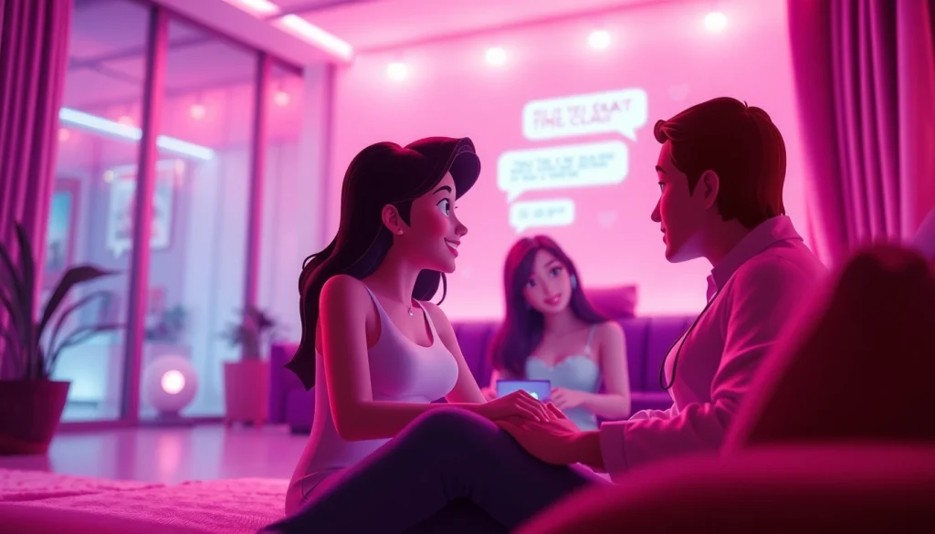 Engaging scene of sexchat in a modern virtual chat environment with animated characters.