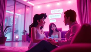 Engaging scene of sexchat in a modern virtual chat environment with animated characters.