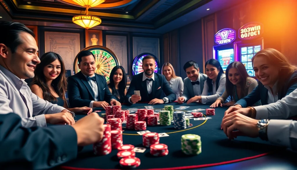Engage in the thrilling action of 33win con at a luxurious casino poker table.