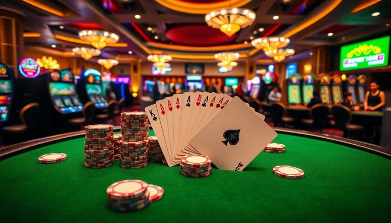 Play poker at https://rikbet.com.co/ with high-stakes chips and luxurious casino decor in an exciting atmosphere.
