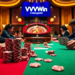 Players engaging in an exciting poker game at VVVWin's vibrant casino scene.