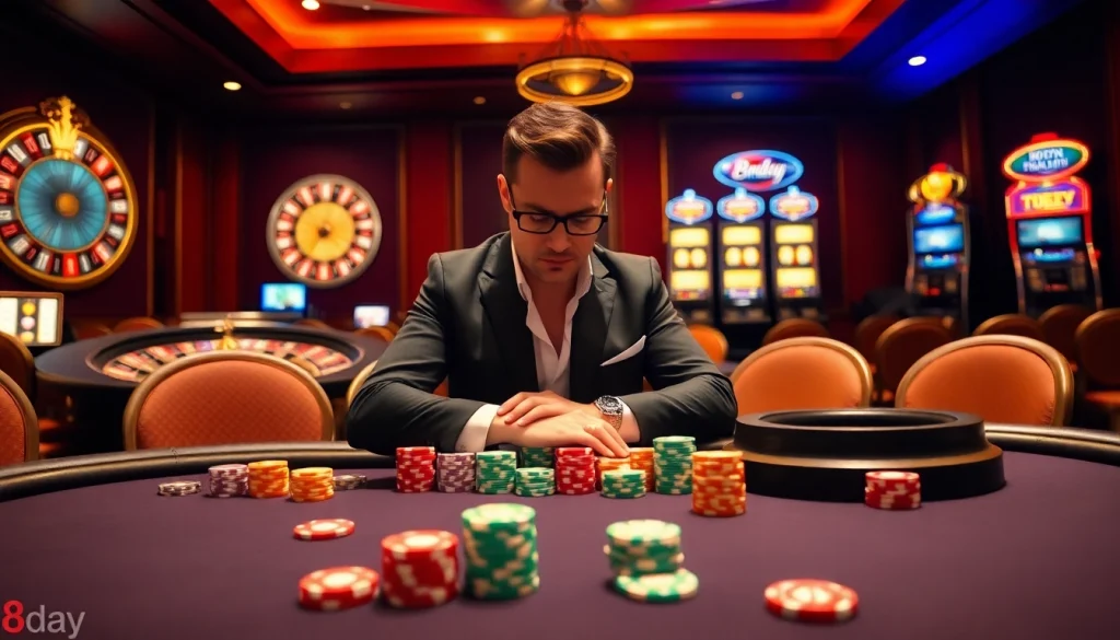 Play poker confidently with 8day's thrilling gaming experience at a luxurious casino table.