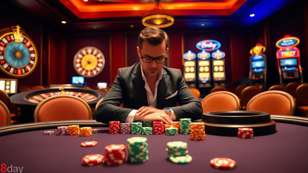 Play poker confidently with 8day's thrilling gaming experience at a luxurious casino table.