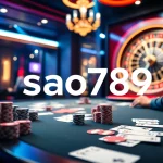 Sao789 online gambling table with vibrant chips and cards, creating an exciting casino atmosphere.