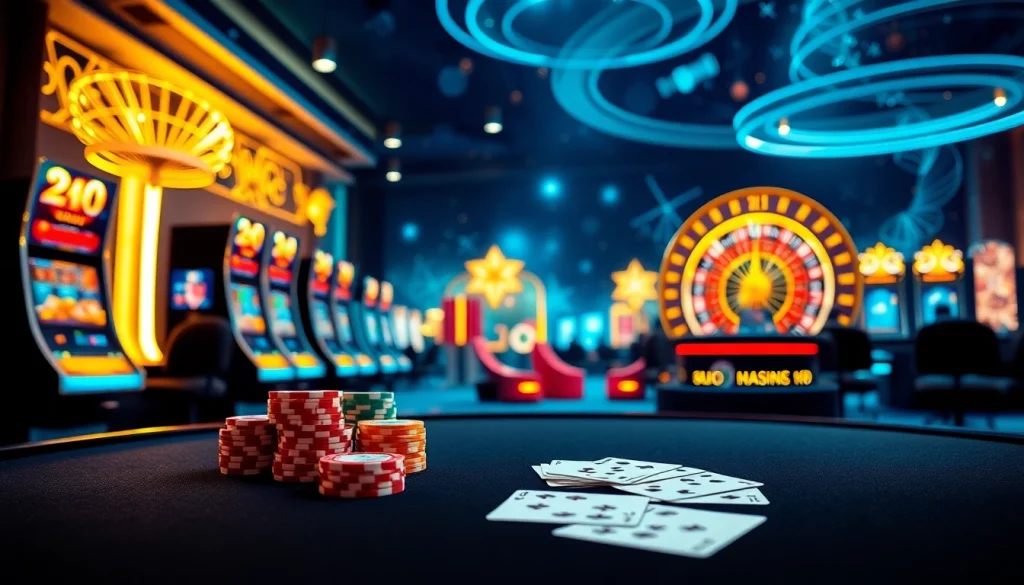 Engage with Plataforma XXGG's vibrant online gambling experience featuring poker chips and roulette wheels.