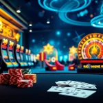 Engage with Plataforma XXGG's vibrant online gambling experience featuring poker chips and roulette wheels.