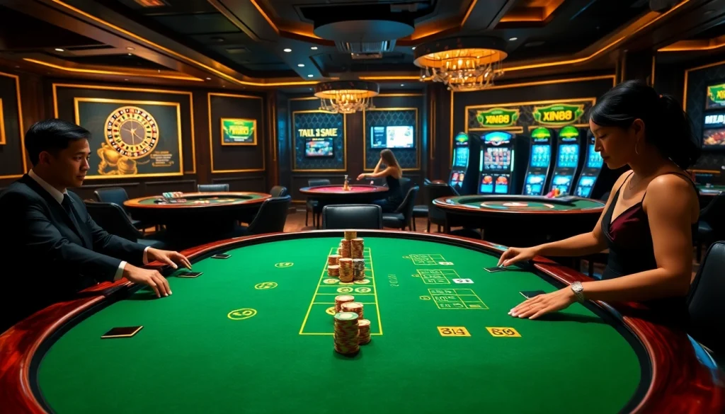 Experience thrilling gameplay at Xin88 casino with vibrant poker and blackjack tables.