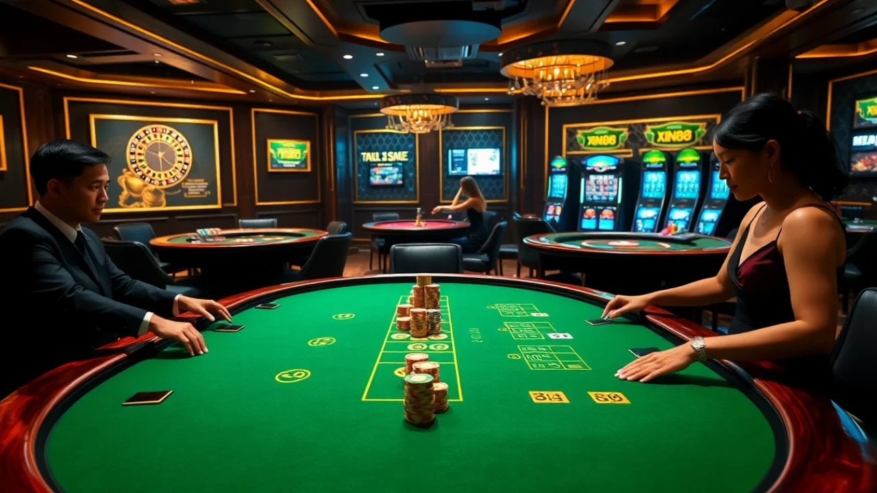 Experience thrilling gameplay at Xin88 casino with vibrant poker and blackjack tables.