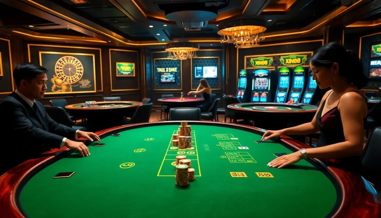 Experience thrilling gameplay at Xin88 casino with vibrant poker and blackjack tables.