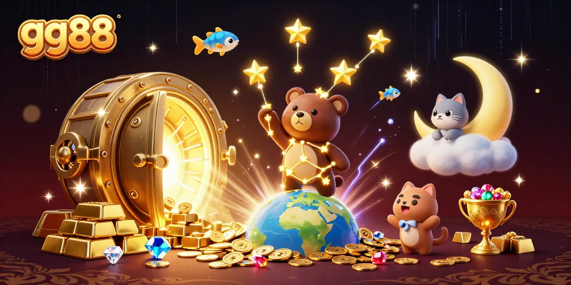 Feel the thrill of gg88 as the constellation bear collects coins amid a dazzling treasure scene!