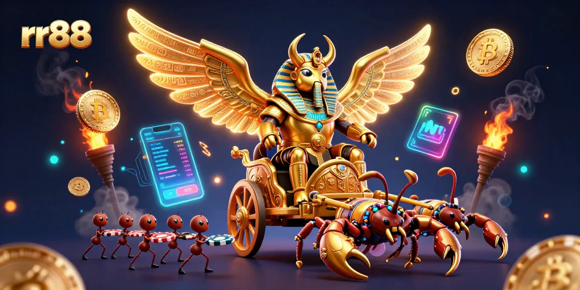 Bet with rr88 while enjoying a vibrant 3D casino illustration featuring colorful poker chips and crypto coins.