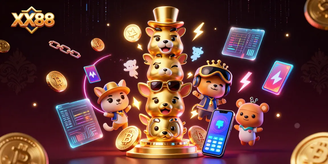 Play exciting games at XX88 with vibrant 3D illustrations showcasing animated casino fun.