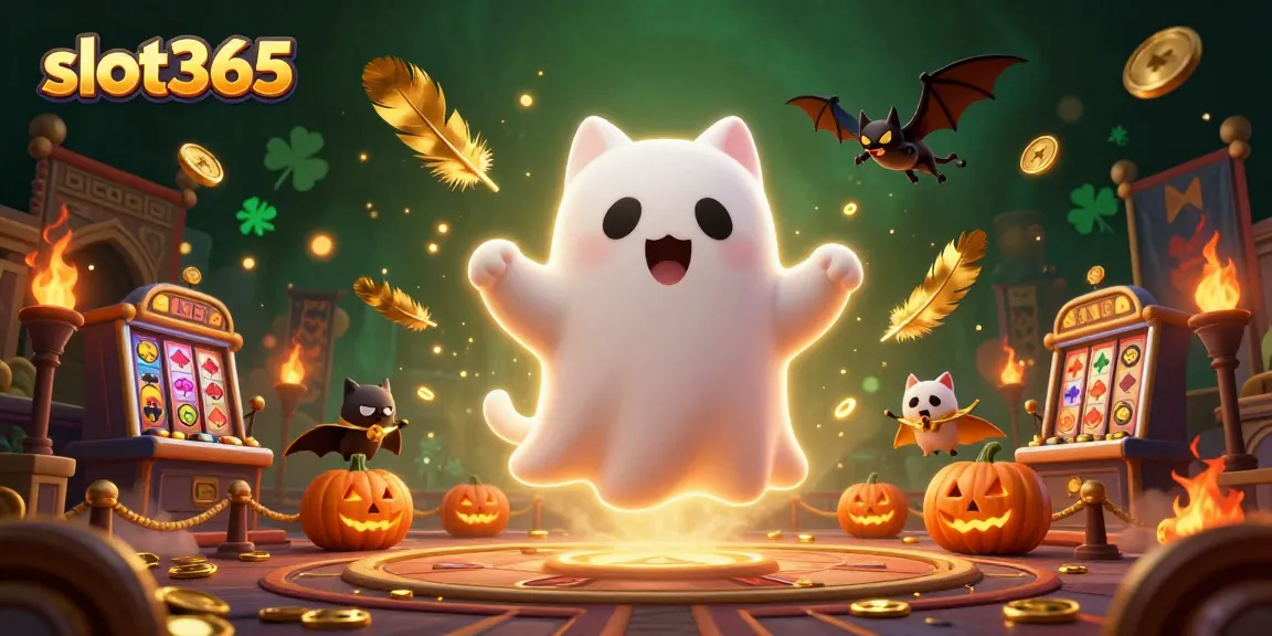 Experience the thrill of slot365 with vibrant ghostly characters in a haunted casino scene.