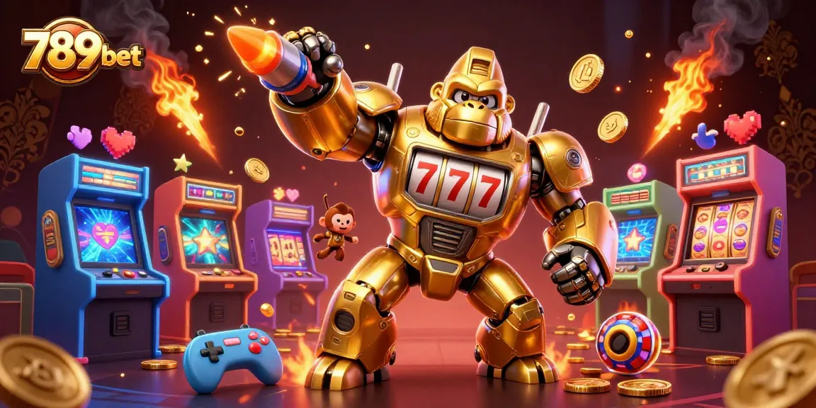 Experience thrilling gameplay with 789 bet's golden gorilla mech and dynamic slot elements.