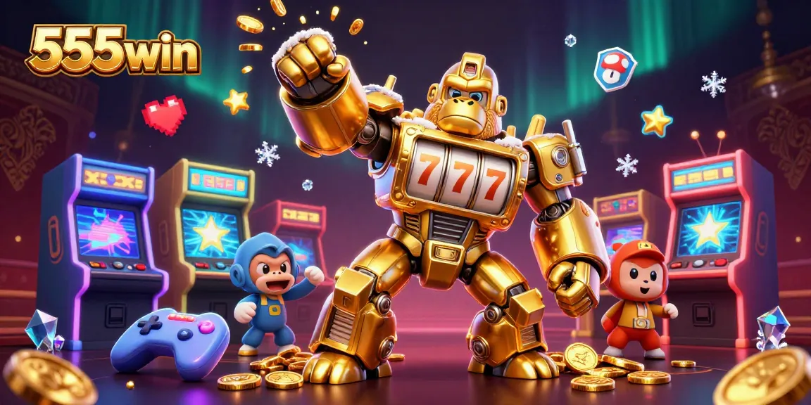 Engage with 555win's thrilling games in an energetic casino atmosphere with vibrant characters and elements.
