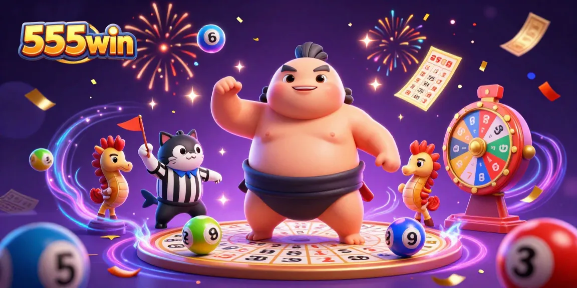 Experience thrilling moments with 555win, as colorful lottery balls and festive elements fill the scene!