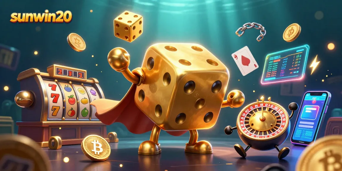 Experience dynamic gameplay with sunwin20 in this vibrant online casino scene featuring golden dice and slot elements.